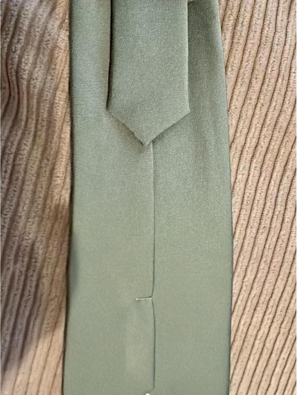 Azazie stretch satin wide tie in color MATCHA. Never worn